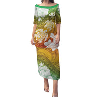 Kanaka Maoli Hawaii Flag Day Family Matching Puletasi and Hawaiian Shirt Vibrant Frangipani