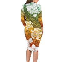 Kanaka Maoli Hawaii Flag Day Long Sleeve Bodycon Dress Vibrant Frangipani