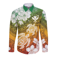 Kanaka Maoli Hawaii Flag Day Long Sleeve Button Shirt Vibrant Frangipani