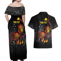 Personalized Papua New Guinea Milne Bay Couples Matching Off Shoulder Maxi Dress and Hawaiian Shirt Bagi Necklace Mix Lime Pot Grunge