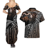 Aotearoa Maori - Australia Indigenous Couples Matching Summer Maxi Dress and Hawaiian Shirt Koiri Whakairo Mix Aboriginal Art - Polynesian Pride