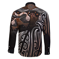 Aotearoa Maori - Australia Indigenous Family Matching Off The Shoulder Long Sleeve Dress and Hawaiian Shirt Koiri Whakairo Mix Aboriginal Art - Polynesian Pride