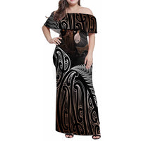 Aotearoa Maori - Australia Indigenous Family Matching Off Shoulder Maxi Dress and Hawaiian Shirt Koiri Whakairo Mix Aboriginal Art - Polynesian Pride
