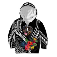 Personalised Polynesian Dog Kid Hoodie Rottweiler With Polynesia Pattern Curve Style LT7 Zip Hoodie Black - Polynesian Pride