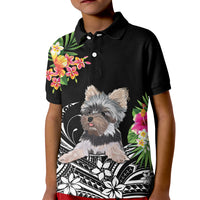 Personalised Polynesian Kid Polo Shirt With Yorkshire Terrier Floral Style LT7 Kid Black - Polynesian Pride