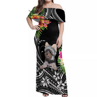 Personalised Polynesian Off Shoulder Maxi Dress With Yorkshire Terrier Floral Style LT7 Women Black - Polynesian Pride