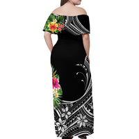 Personalised Polynesian Off Shoulder Maxi Dress With Yorkshire Terrier Floral Style LT7 - Polynesian Pride