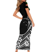 Personalised Polynesian Short Sleeve Bodycon Dress With Yorkshire Terrier Floral Style LT7 - Polynesian Pride