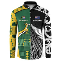 Custom Rugby South Africa New Zealand Greatest Rivals Button Sweatshirt Tribal Motifs LT7 Multicolor - Polynesian Pride