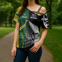 Custom Rugby South Africa New Zealand Greatest Rivals Cross Shoulder Shirt Tribal Motifs LT7 - Polynesian Pride