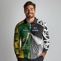Custom Rugby South Africa New Zealand Greatest Rivals Long Sleeve Polo Shirt Tribal Motifs LT7 - Polynesian Pride