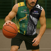 Custom Rugby South Africa New Zealand Greatest Rivals Sleeveless Zip Hoodie Tribal Motifs LT7 - Polynesian Pride