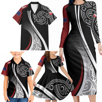 Aotearoa Maori Rugby Custom Family Matching Long Sleeve Bodycon Dress and Hawaiian Shirt Kapa O Pango LT7 - Polynesian Pride