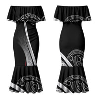 Aotearoa Maori Rugby Custom Family Matching Mermaid Dress and Hawaiian Shirt Kapa O Pango LT7 Mom's Dress Black - Polynesian Pride