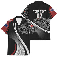 Aotearoa Maori Rugby Custom Family Matching Short Sleeve Bodycon Dress and Hawaiian Shirt Kapa O Pango LT7 Dad's Shirt - Short Sleeve Black - Polynesian Pride