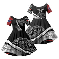 Aotearoa Maori Rugby Custom Family Matching Short Sleeve Bodycon Dress and Hawaiian Shirt Kapa O Pango LT7 Daughter's Dress Black - Polynesian Pride