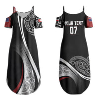Aotearoa Maori Rugby Custom Family Matching Summer Maxi Dress and Hawaiian Shirt Kapa O Pango LT7 Mom's Dress Black - Polynesian Pride