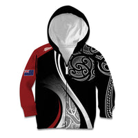 Aotearoa Maori Rugby Custom Kid Hoodie Kapa O Pango LT7 Zip Hoodie Black - Polynesian Pride