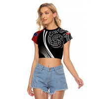 Aotearoa Maori Rugby Custom Raglan Cropped T Shirt Kapa O Pango LT7 Female Black - Polynesian Pride
