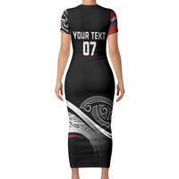 Aotearoa Maori Rugby Custom Short Sleeve Bodycon Dress Kapa O Pango LT7 - Polynesian Pride