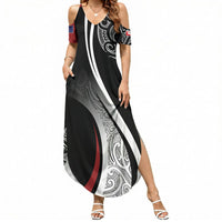 Aotearoa Maori Rugby Custom Summer Maxi Dress Kapa O Pango LT7 Women Black - Polynesian Pride