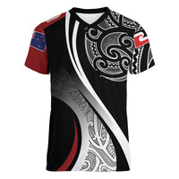 Aotearoa Maori Rugby Custom Women V-Neck T-Shirt Kapa O Pango LT7 Female Black - Polynesian Pride