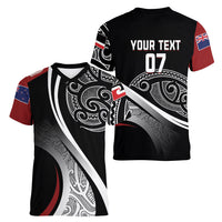 Aotearoa Maori Rugby Custom Women V-Neck T-Shirt Kapa O Pango LT7 - Polynesian Pride