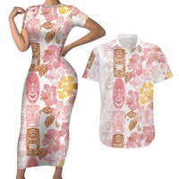 Christmas Aloha Hawaii Tiki Couples Matching Short Sleeve Bodycon Dress and Hawaiian Shirt Hibiscus Spring Colors - Polynesian Pride