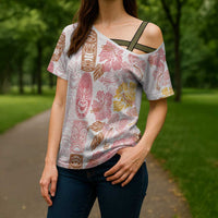 Christmas Aloha Hawaii Tiki Cross Shoulder Shirt Hibiscus Spring Colors - Polynesian Pride