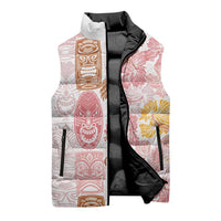 Christmas Aloha Hawaii Tiki Sleeveless Puffer Jacket Hibiscus Spring Colors - Polynesian Pride