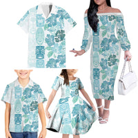 Christmas Aloha Hawaii Tiki Family Matching Off The Shoulder Long Sleeve Dress and Hawaiian Shirt Hibiscus Summer Colors - Polynesian Pride