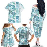 Christmas Aloha Hawaii Tiki Family Matching Off The Shoulder Long Sleeve Dress and Hawaiian Shirt Hibiscus Summer Colors - Polynesian Pride