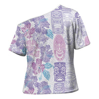 Christmas Aloha Hawaii Tiki Cross Shoulder Shirt Hibiscus Winter Colors - Polynesian Pride