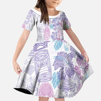 Christmas Aloha Hawaii Tiki Family Matching Long Sleeve Bodycon Dress and Hawaiian Shirt Hibiscus Winter Colors - Polynesian Pride