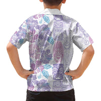 Christmas Aloha Hawaii Tiki Family Matching Off The Shoulder Long Sleeve Dress and Hawaiian Shirt Hibiscus Winter Colors - Polynesian Pride