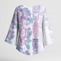 Christmas Aloha Hawaii Tiki Kimono Sleeve Blouse Hibiscus Winter Colors - Polynesian Pride