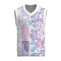 Christmas Aloha Hawaii Tiki Christmas Knitted V-Neck Vest Hibiscus Winter Colors - Polynesian Pride