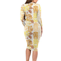 Christmas Aloha Hawaii Tiki Long Sleeve Bodycon Dress Hibiscus Autumn Colors - Polynesian Pride