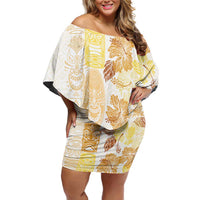 Christmas Aloha Hawaii Tiki Off Shoulder Short Dress Hibiscus Autumn Colors - Polynesian Pride