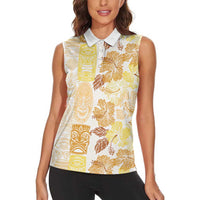 Christmas Aloha Hawaii Tiki Women Sleeveless Polo Shirt Hibiscus Autumn Colors - Polynesian Pride