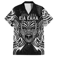 Custom New Zealand Rugby Family Matching Long Sleeve Bodycon Dress and Hawaiian Shirt 2023 World Cup Aotearoa Haka Face LT7 Dad's Shirt - Short Sleeve Black - Polynesian Pride
