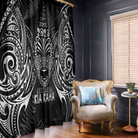 New Zealand Rugby Window Curtain 2023 World Cup Aotearoa Haka Face LT7 With Hooks Black - Polynesian Pride