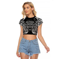 New Zealand Rugby Raglan Cropped T Shirt 2023 World Cup Aotearoa Create History LT7 Female Black - Polynesian Pride