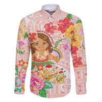 Aloha Hawaii Family Matching Off Shoulder Maxi Dress and Hawaiian Shirt Kawaii Mele Kalikimaka - Pastel Fever