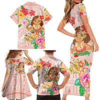 Aloha Hawaii Family Matching Short Sleeve Bodycon Dress and Hawaiian Shirt Kawaii Mele Kalikimaka - Pastel Fever