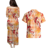 Orange Palaka Hawaii Aloha Couples Matching Puletasi and Hawaiian Shirt Koi Pond Mix Japanese Maple - Polynesian Pride