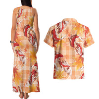 Orange Palaka Hawaii Aloha Couples Matching Tank Maxi Dress and Hawaiian Shirt Koi Pond Mix Japanese Maple - Polynesian Pride