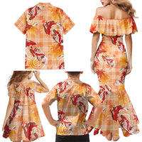 Orange Palaka Hawaii Aloha Family Matching Mermaid Dress and Hawaiian Shirt Koi Pond Mix Japanese Maple - Polynesian Pride