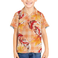 Orange Palaka Hawaii Aloha Family Matching Off The Shoulder Long Sleeve Dress and Hawaiian Shirt Koi Pond Mix Japanese Maple LT7 - Polynesian Pride