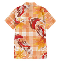 Orange Palaka Hawaii Aloha Family Matching Off Shoulder Short Dress and Hawaiian Shirt Koi Pond Mix Japanese Maple LT7 - Polynesian Pride